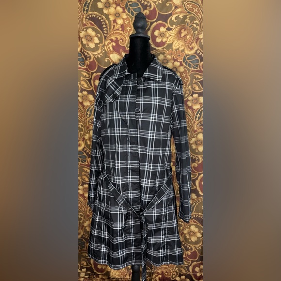 GAP Black and White Plaid Trench Coat - Picture 1 of 5